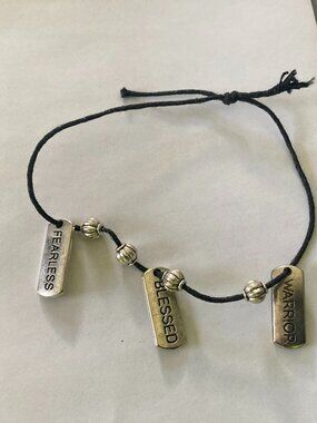 Vintage String Adjustable Bracelet with "Fearless, Warrior, Blessed Pendants